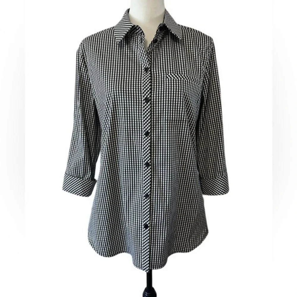 Lafayette 148 New York Paget Ithaca Mini‎ Check Shirt Size M - Picture 3 of 7